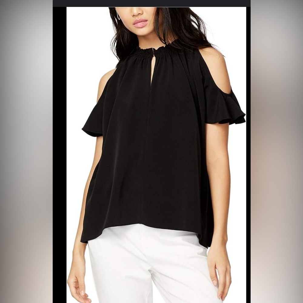 BLU PEPPER Black Cold Shoulder  v neck Blouse shirt top XS  casual party